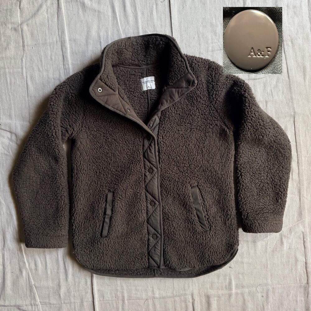 Abercrombie & Fitch Jacket Women's M fits L Sherpa Teddy Funnel Neck Snap Fleece
